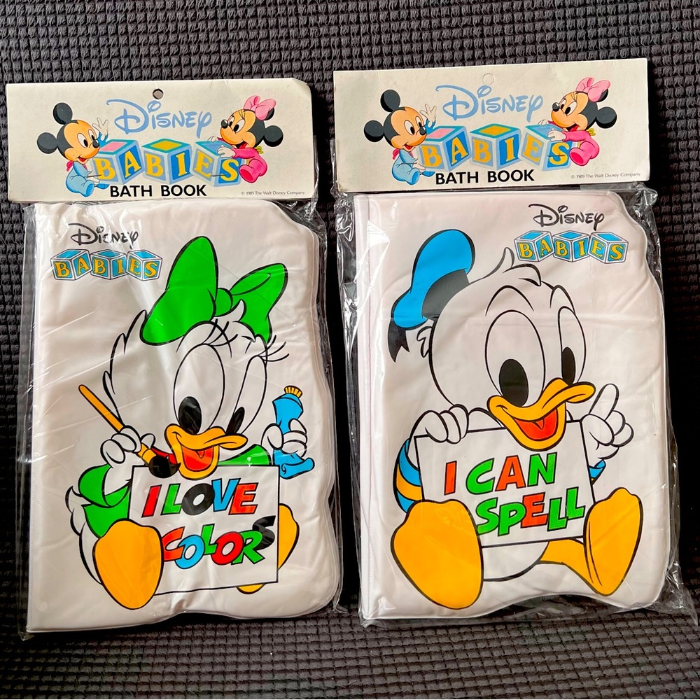 Vintage 1989 Disney Babies Puff Plush Bath Books: Set Of 2 NEW!!